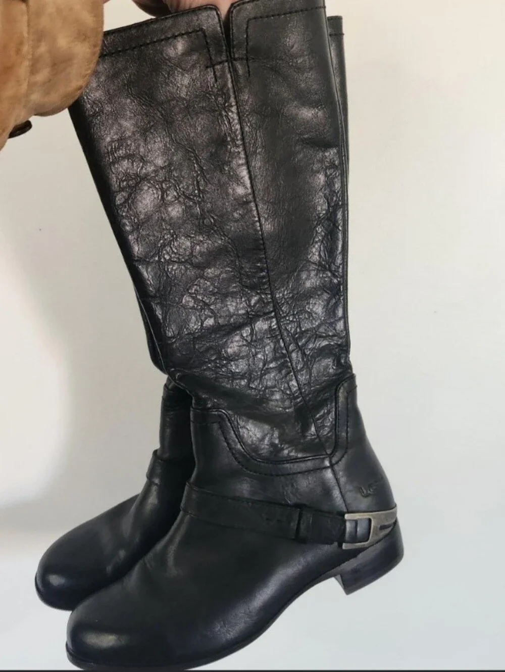 Ugg Channing Tall Black Crackled Leather Boots sz.7
